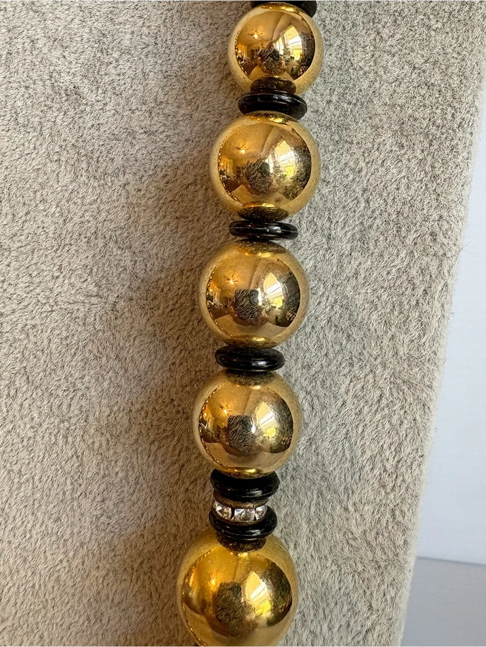 Vintage 1980’s Gold-Tone and Black Beaded Statement Necklace